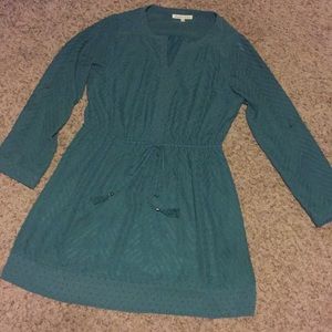 Teal Long-sleeve Short Dress Chevron Detail